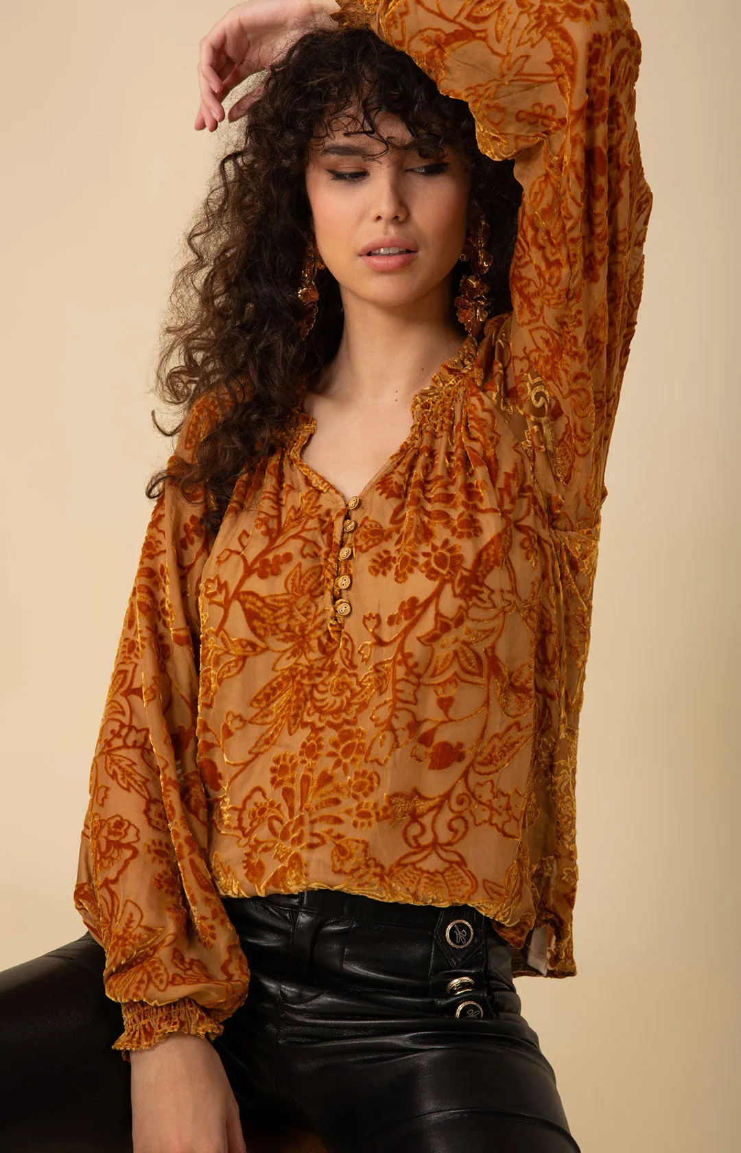 Liana Solid Velvet Burnout Top