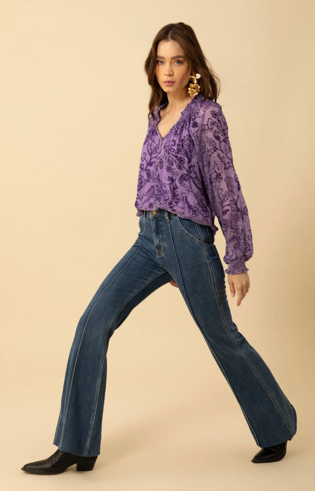 Liana Solid Velvet Burnout Top