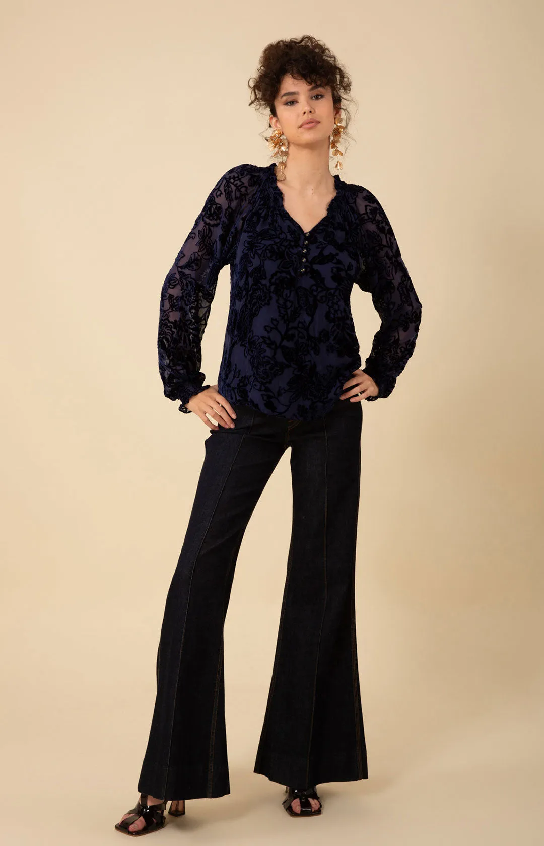Liana Solid Velvet Burnout Top