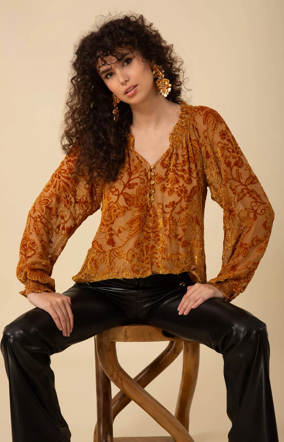 Liana Solid Velvet Burnout Top