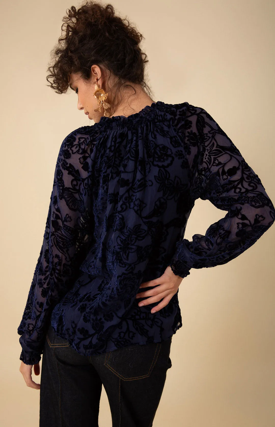 Liana Solid Velvet Burnout Top