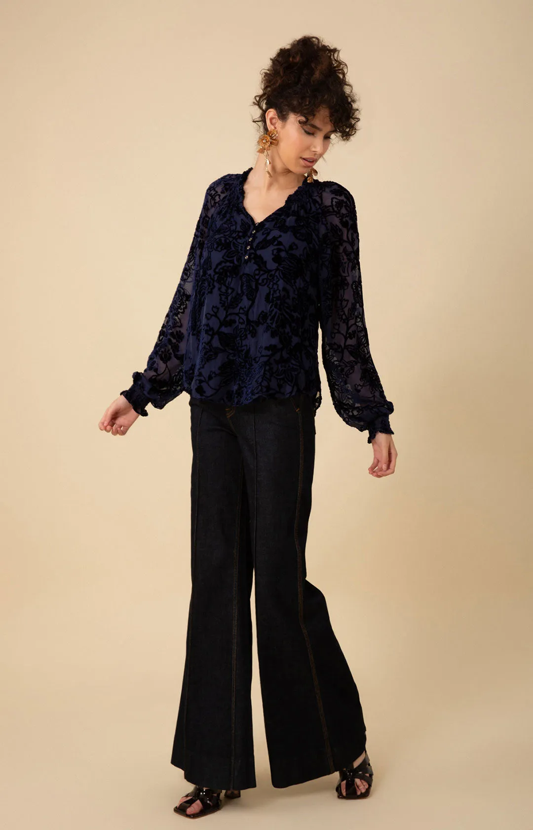 Liana Solid Velvet Burnout Top
