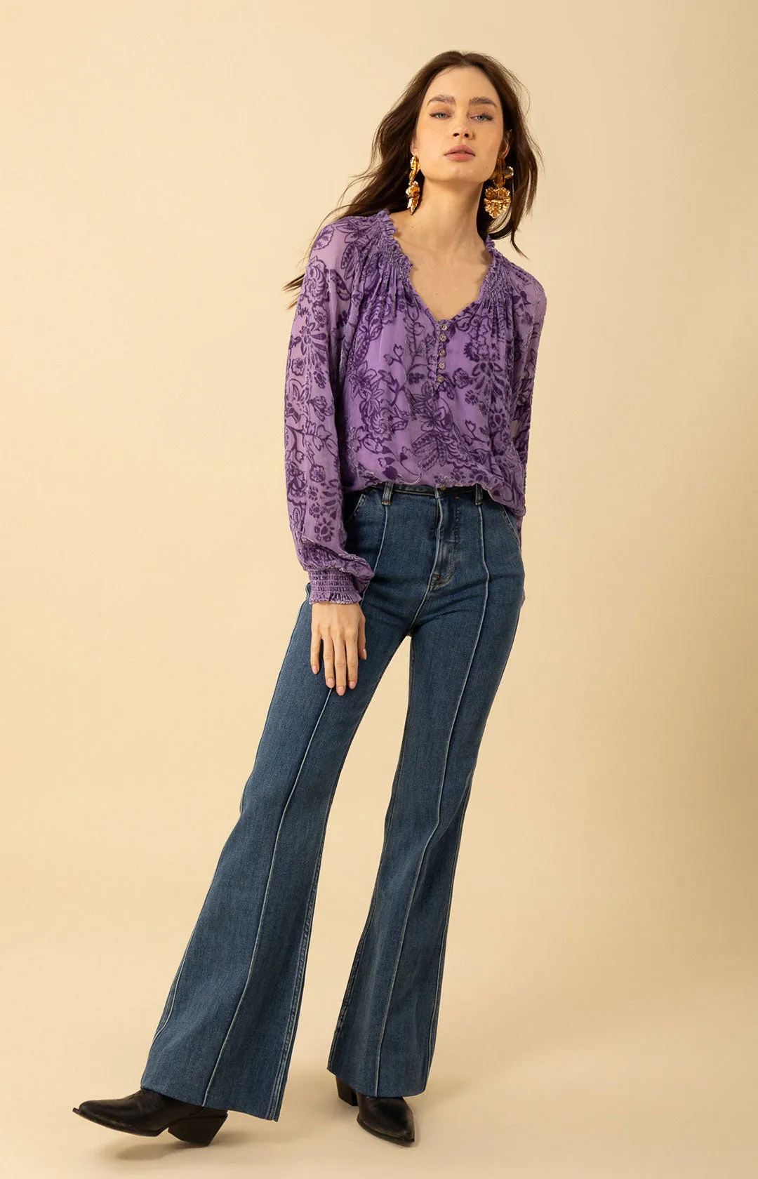 Liana Solid Velvet Burnout Top