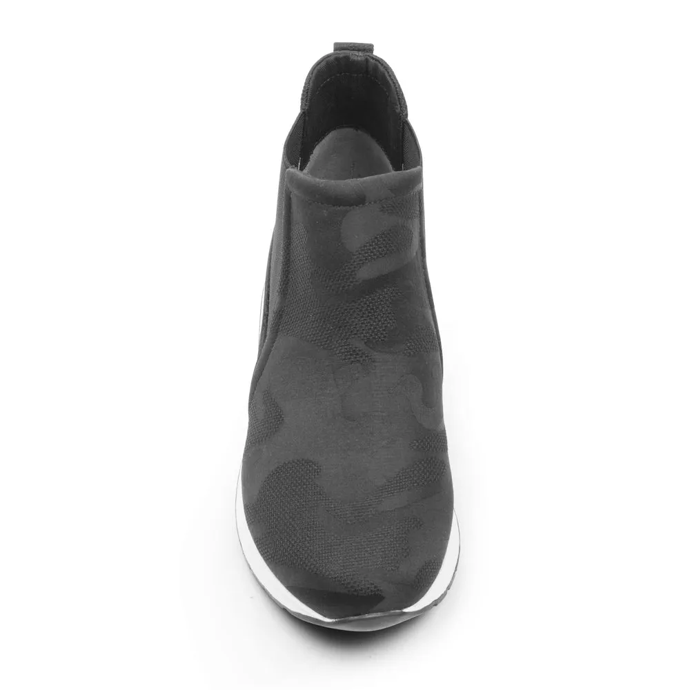 Me Too Linden Easy Slip On Comfort Sneakers Black Camo Fabric HIgh Top Booties