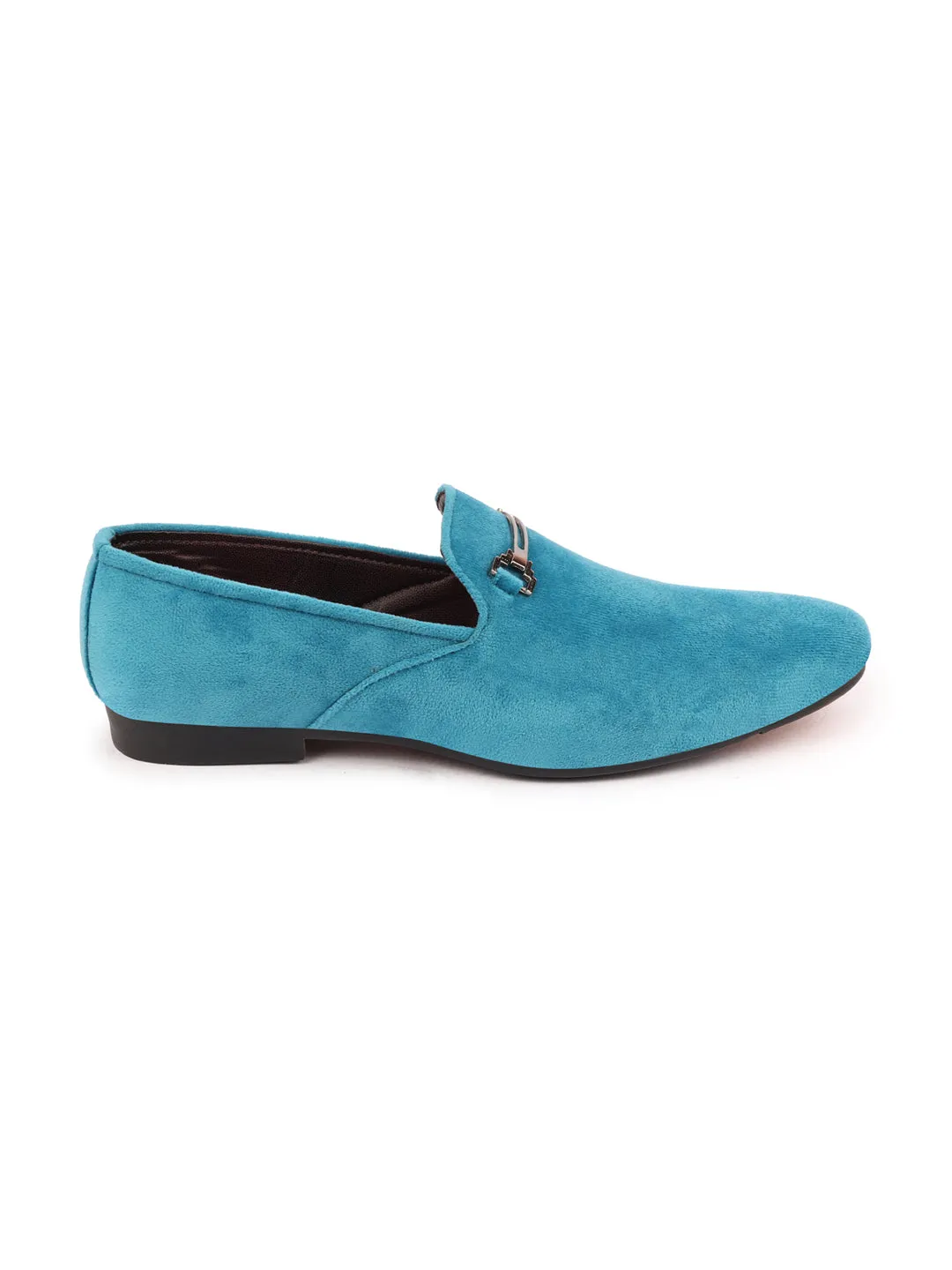 Men Sky Blue Velvet Party Loafers Slip On Casual Shoes