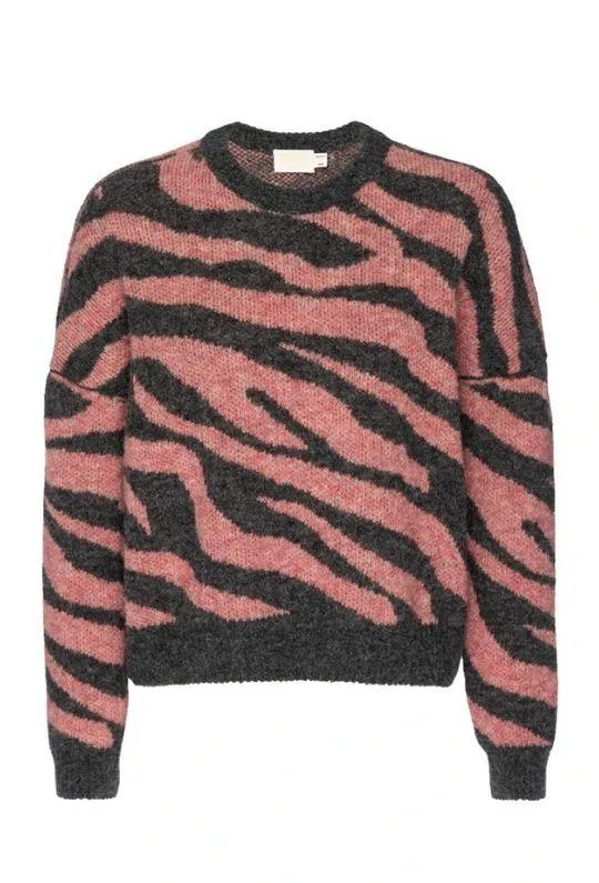 Nation Lizzy Zebra Jacquard Crew Neck Sweater - French Pink Zebra