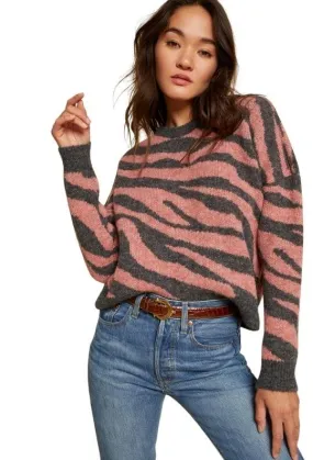 Nation Lizzy Zebra Jacquard Crew Neck Sweater - French Pink Zebra