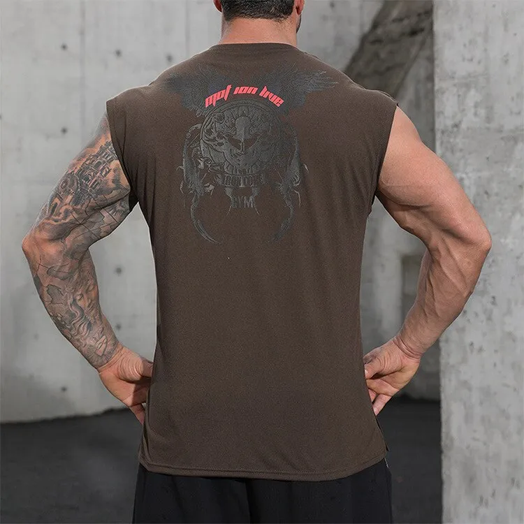 New summer men's fitness sports vest loose large size t-shirt men's personality quick-drying bottoming shirt outdoor sports vest