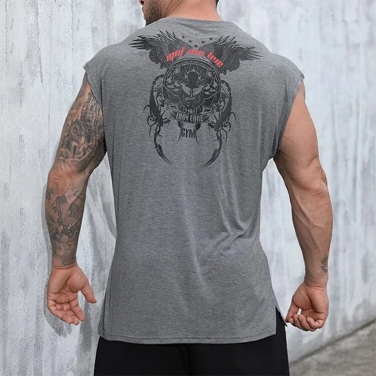 New summer men's fitness sports vest loose large size t-shirt men's personality quick-drying bottoming shirt outdoor sports vest