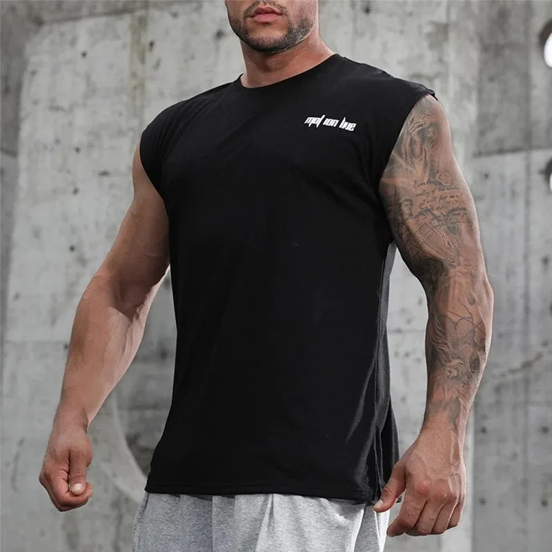 New summer men's fitness sports vest loose large size t-shirt men's personality quick-drying bottoming shirt outdoor sports vest