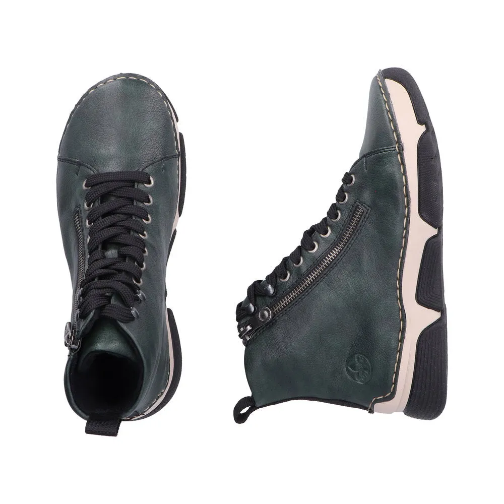 Rieker 45920-54 Ladies Green Zip & Lace Ankle Boots