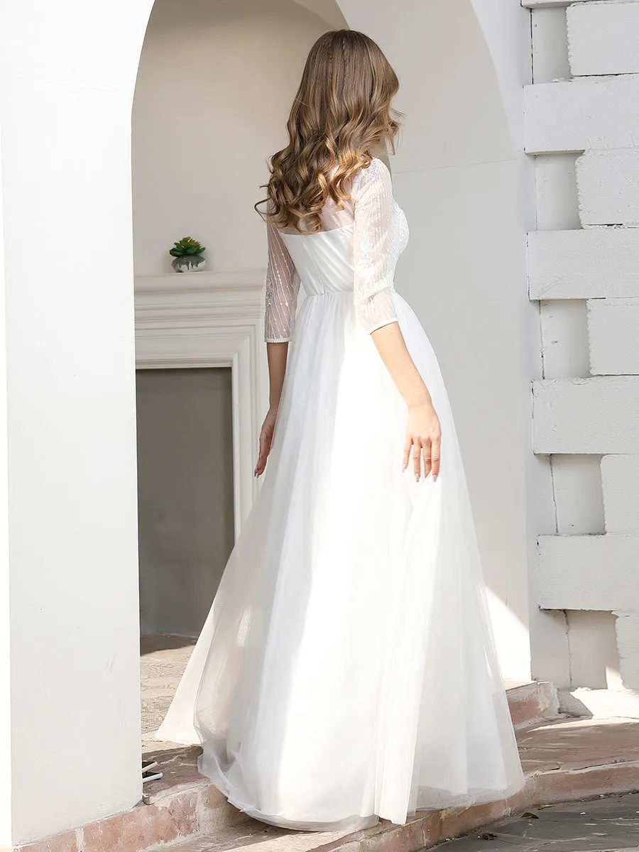 Romantic O Neck Tulle Wedding Dresses with Floral Lace EP00719