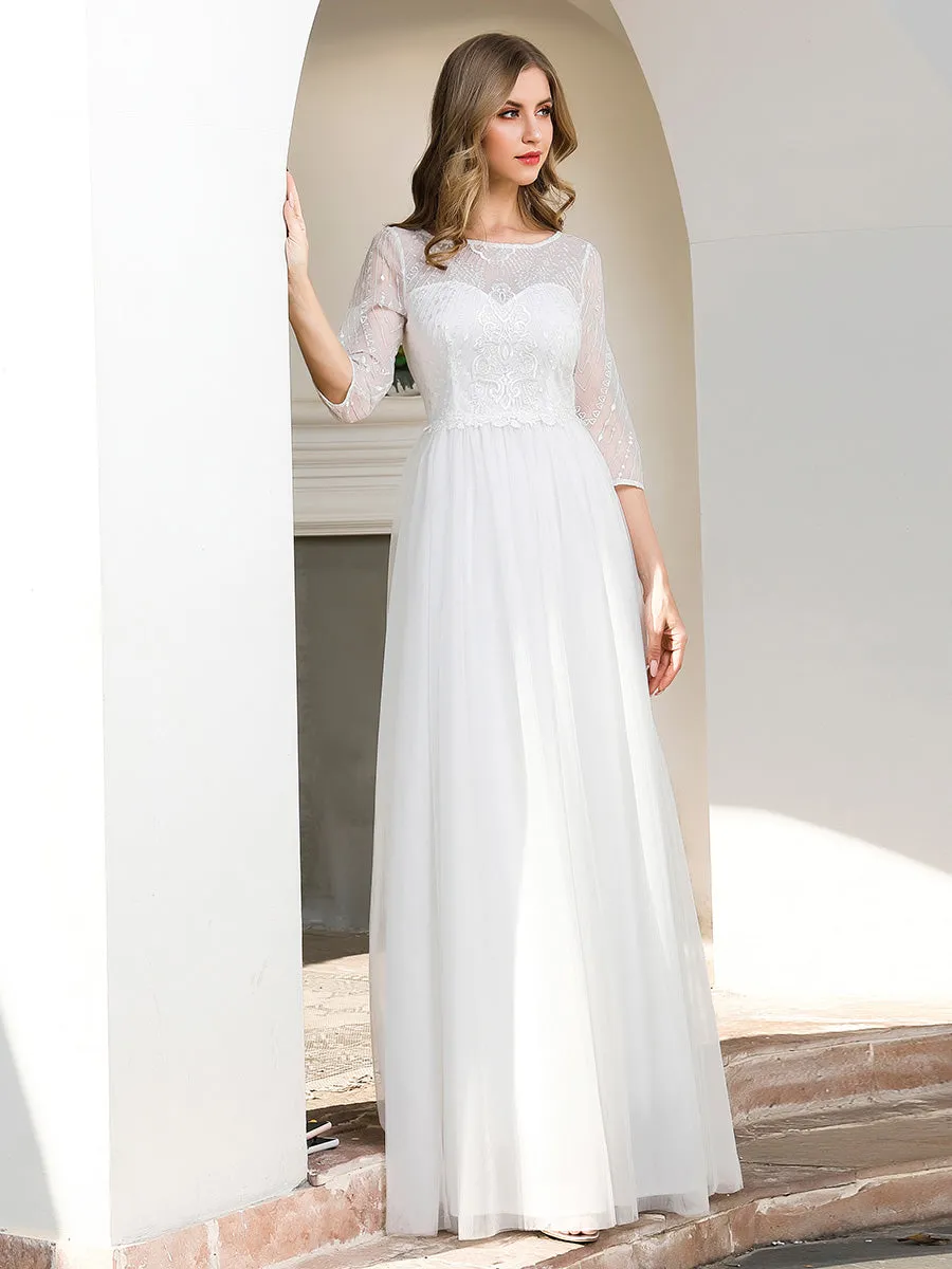 Romantic O Neck Tulle Wedding Dresses with Floral Lace EP00719