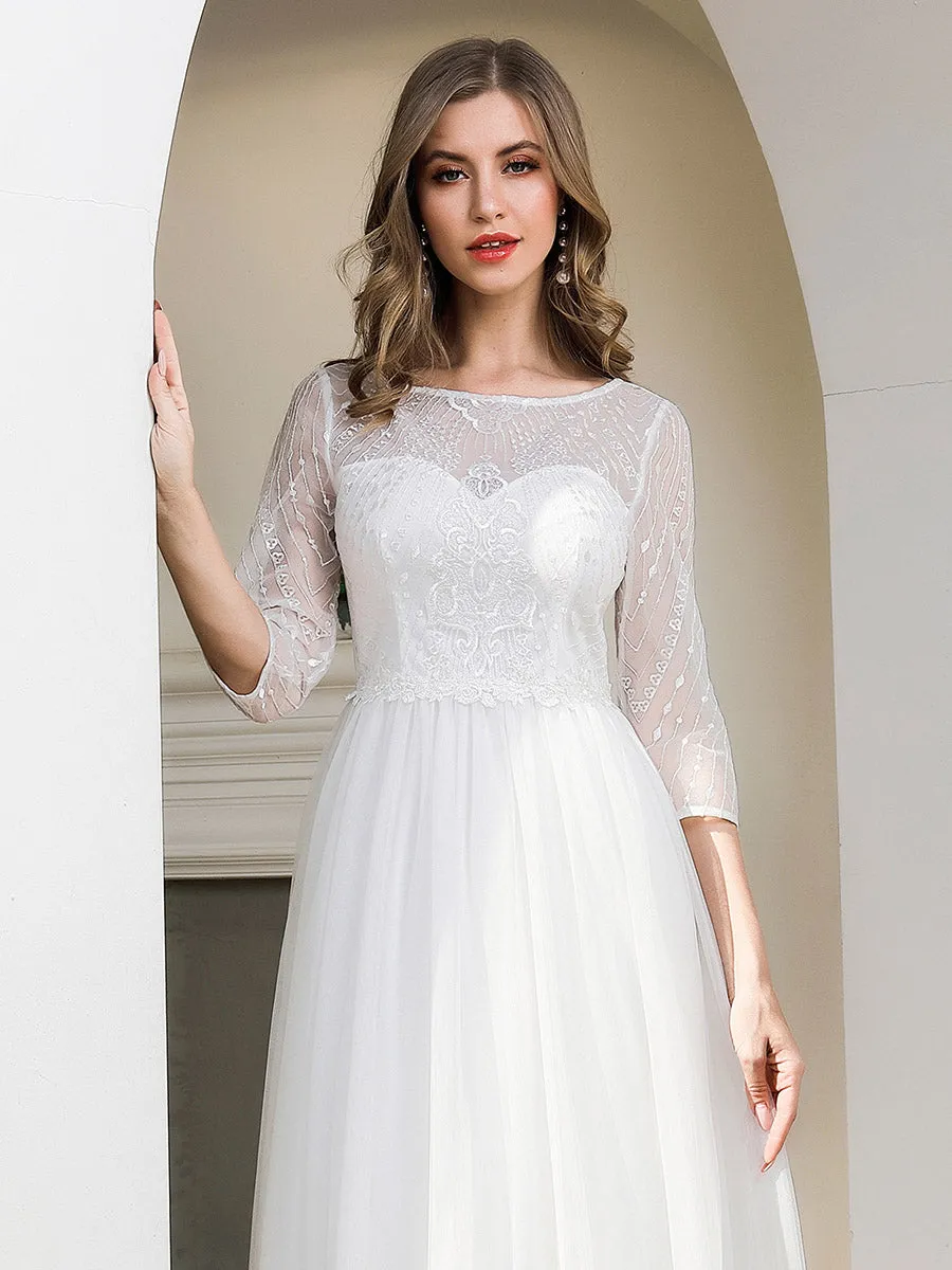 Romantic O Neck Tulle Wedding Dresses with Floral Lace EP00719