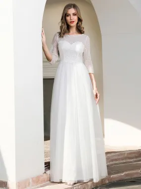 Romantic O Neck Tulle Wedding Dresses with Floral Lace EP00719