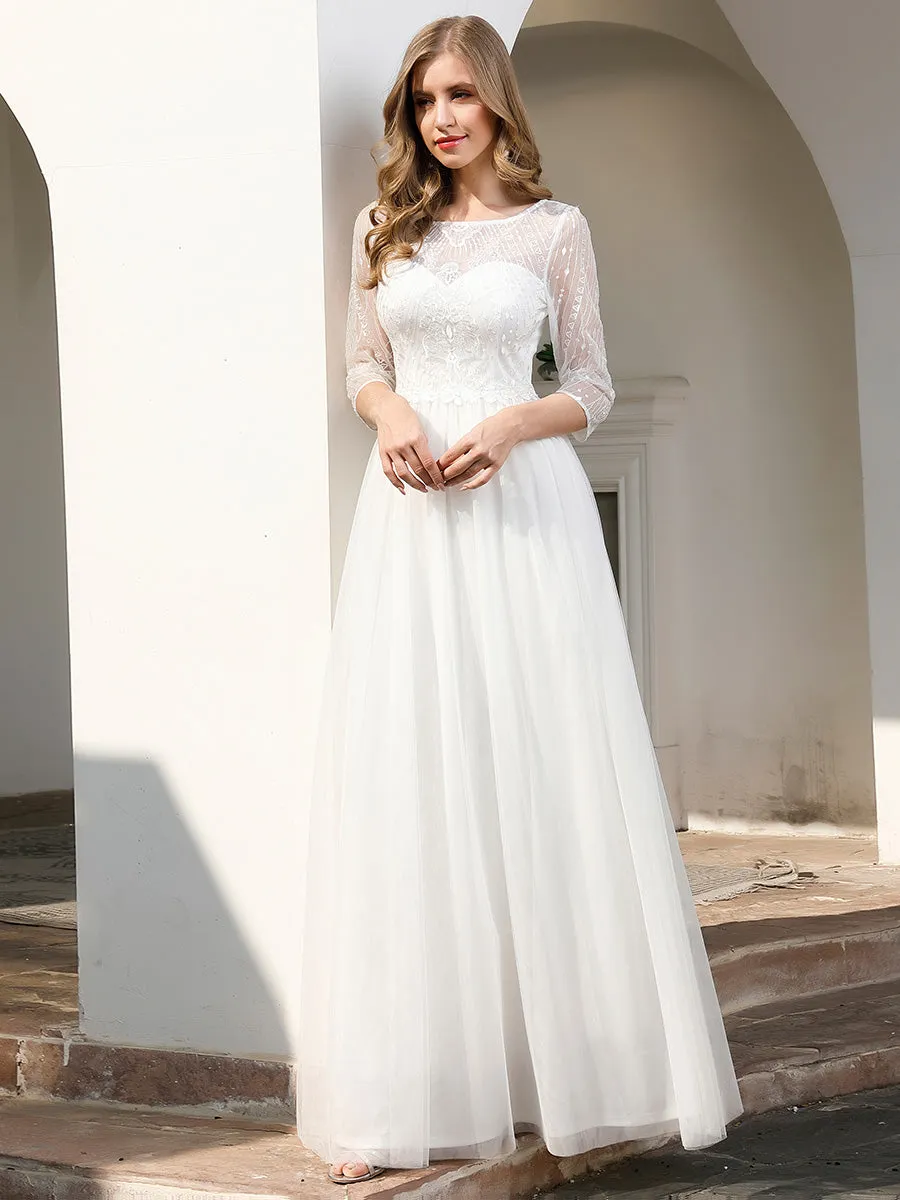 Romantic O Neck Tulle Wedding Dresses with Floral Lace EP00719