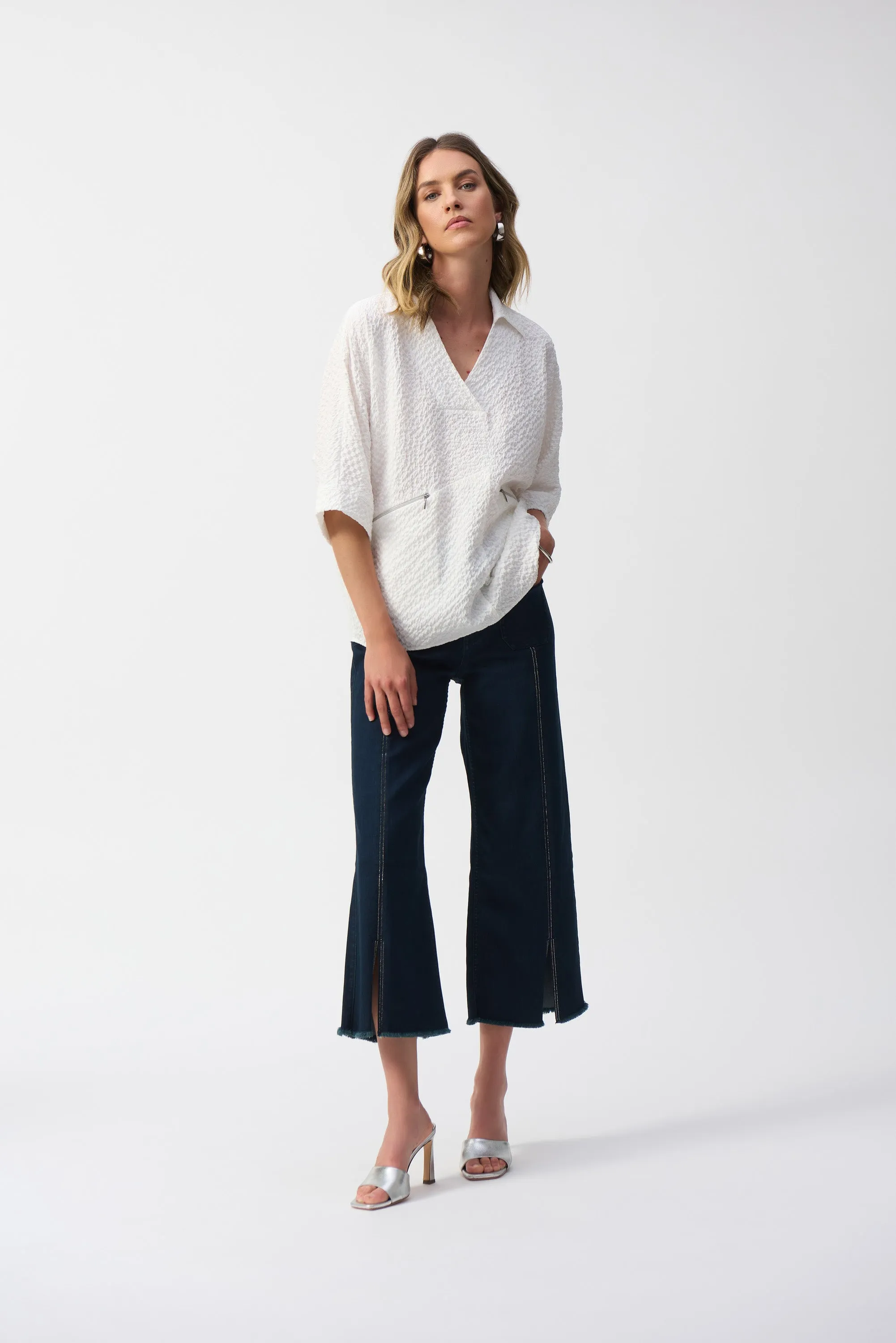 Seersucker V-Neck Top