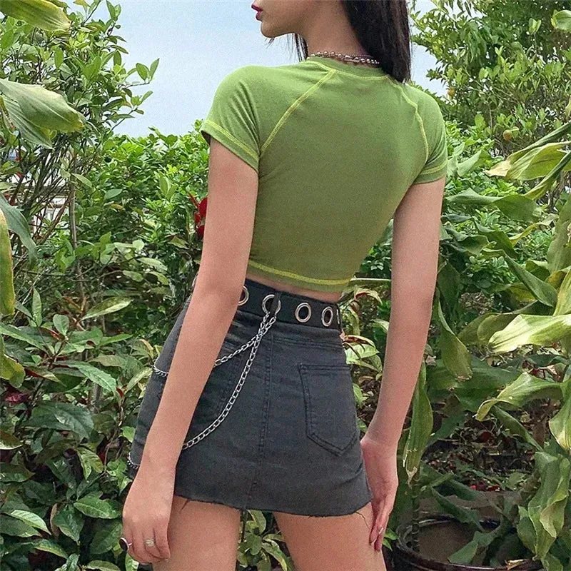 Sexy V-neck Polo Neck Short Sleeve Tee