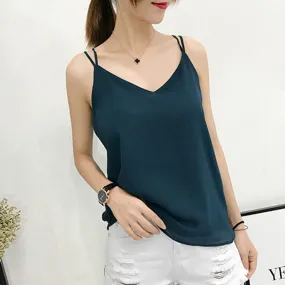 Summer Chiffon Women Camis Streetwear Sleeveless Black Female Tank Tops