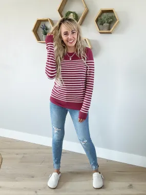 Tell Me Why Color Blocked Striped Sweater in Rosewood