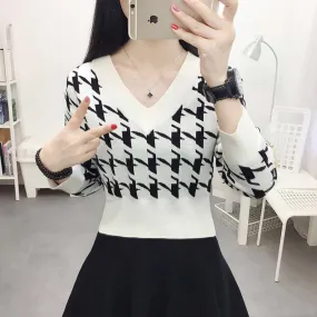 Western V-Neck Pullover Women Outdoor Short Slimming Knitted Tops Pullover