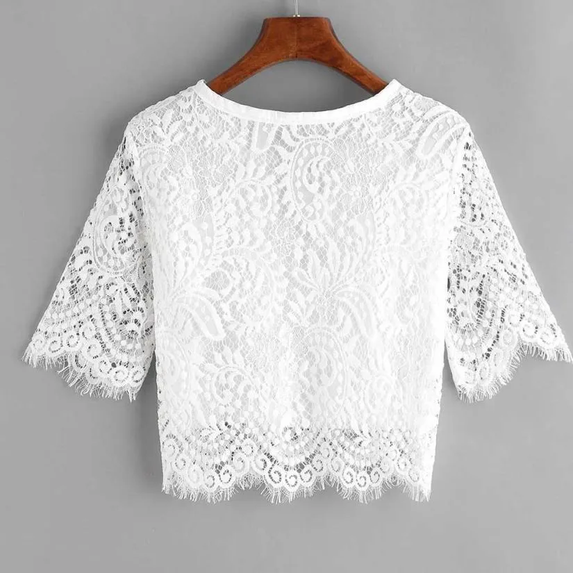 White Lace Up Blouse