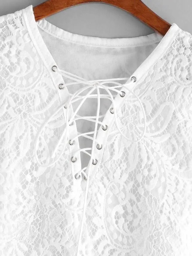 White Lace Up Blouse