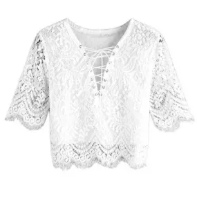 White Lace Up Blouse