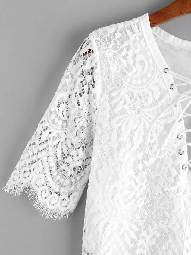 White Lace Up Blouse