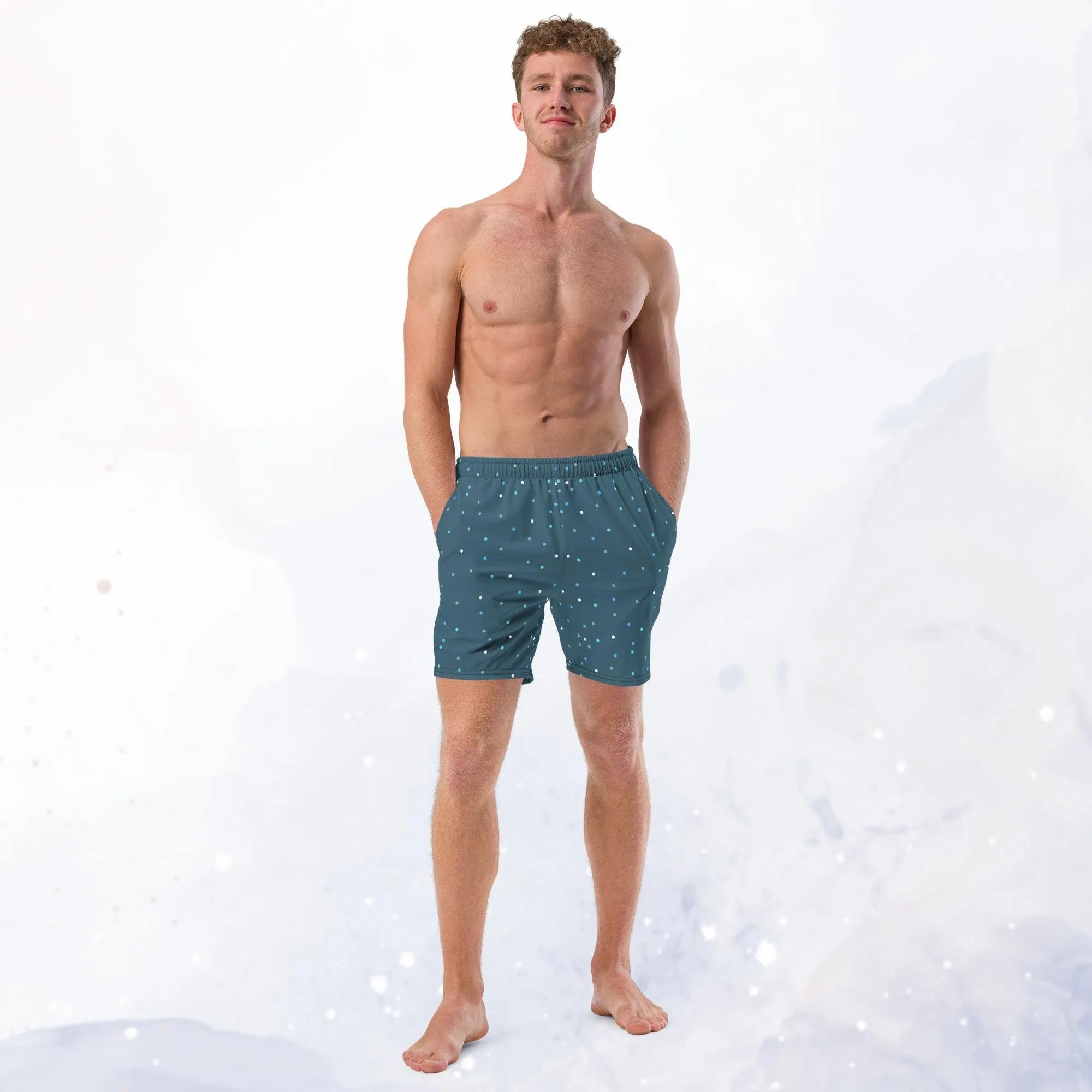 Wintery Blue Dotted Mens Swim Trunks