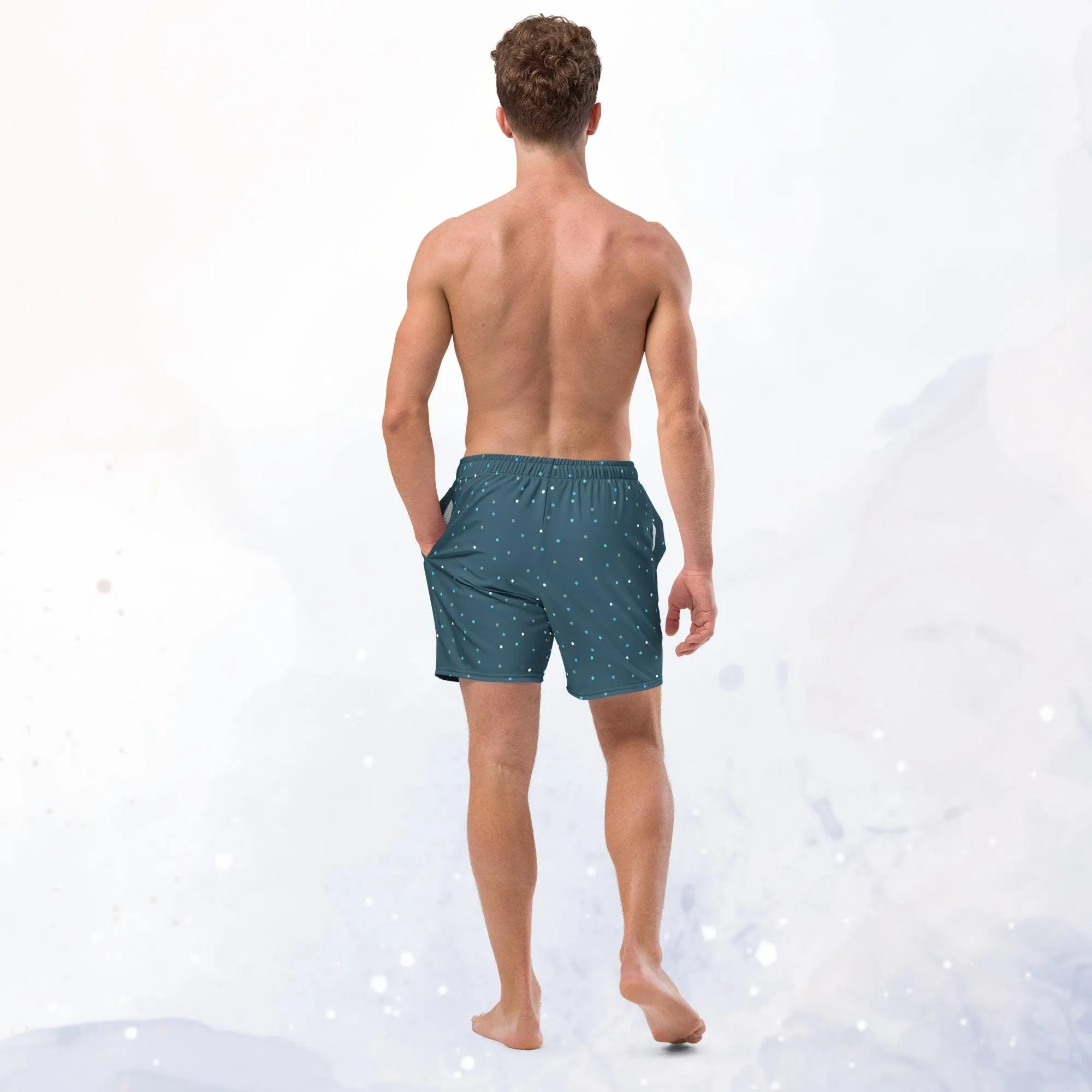 Wintery Blue Dotted Mens Swim Trunks