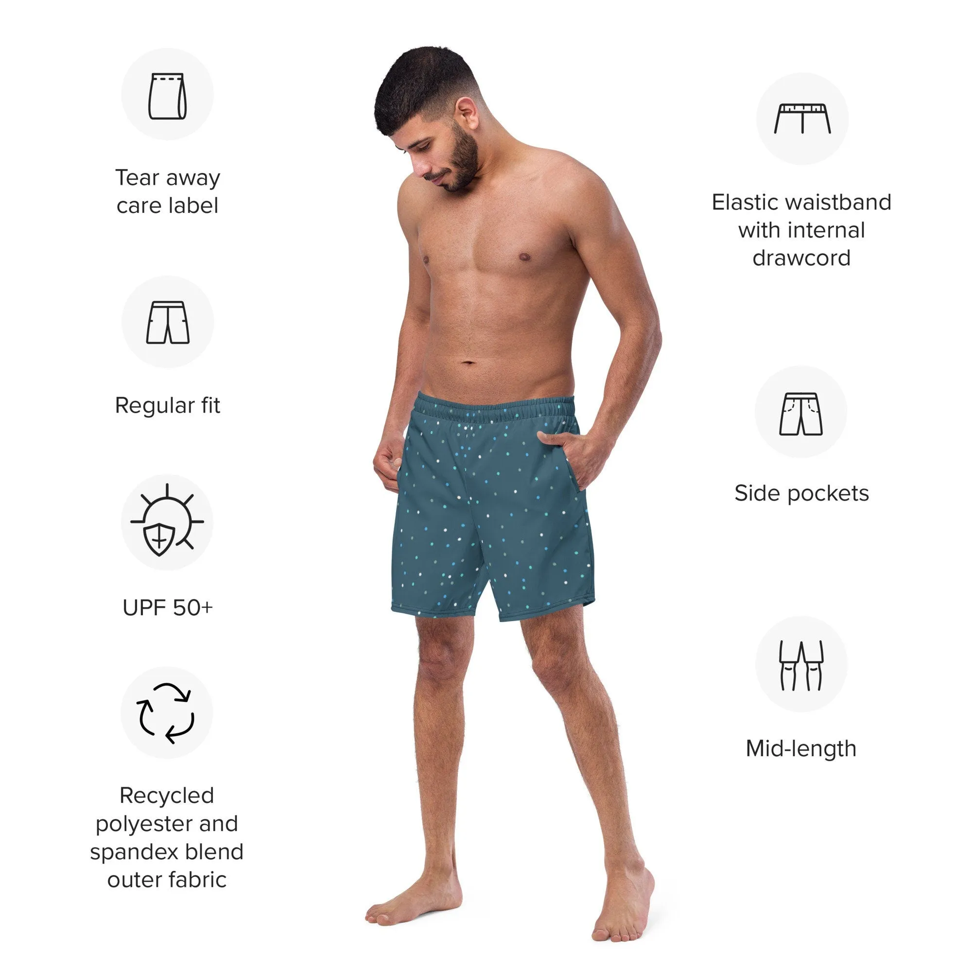 Wintery Blue Dotted Mens Swim Trunks